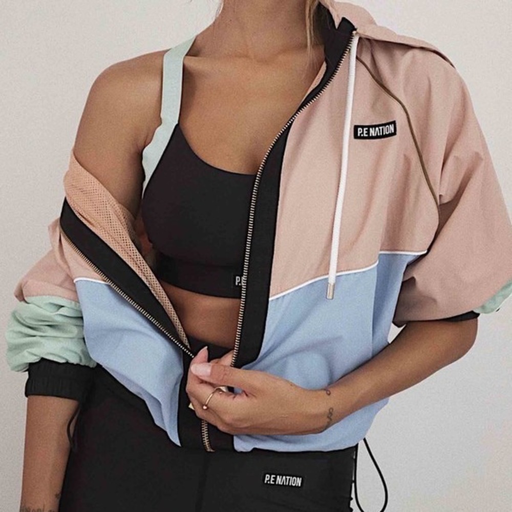 P.E Nation Point Score Jacket Nude Multi Color Block Zip Drawstring Hoodie